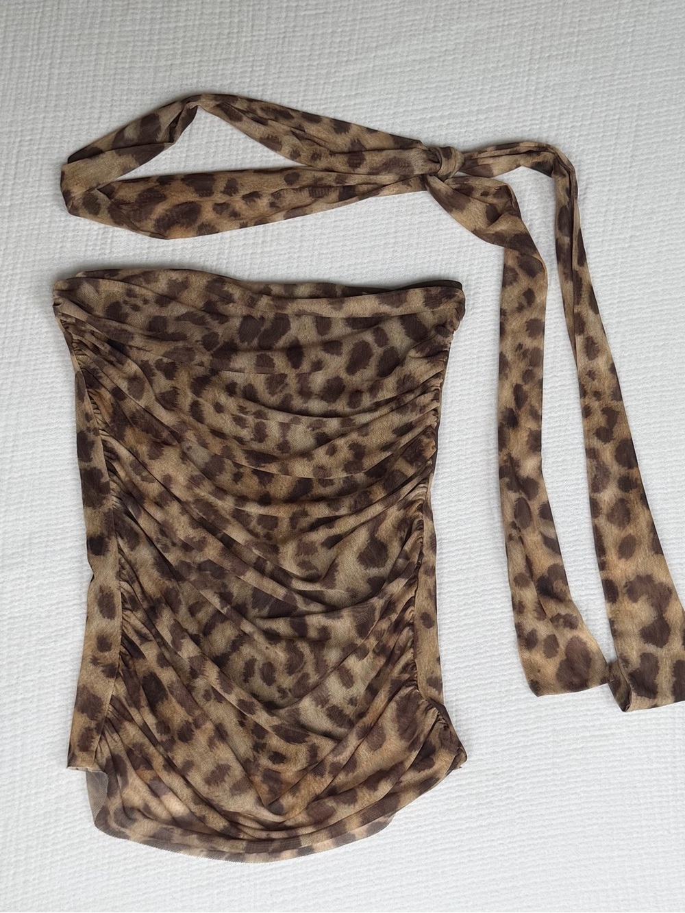 Viral Zara Cheetah Print Mesh Tube Top with Scarf - Picture 2 of 6